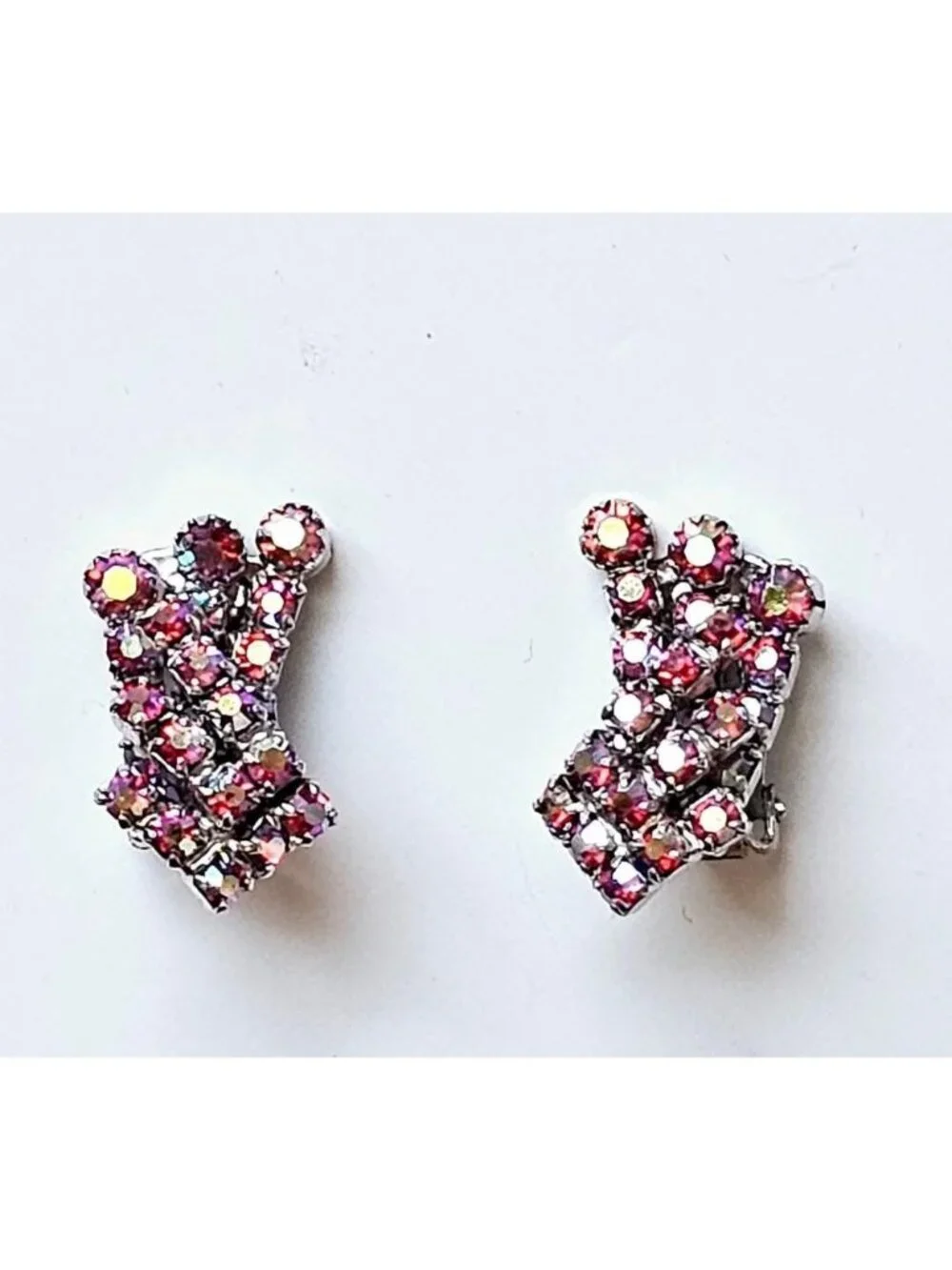 Vintage Pink AB Crystal Brooch and Clip On Earrings by Continental Jewellery